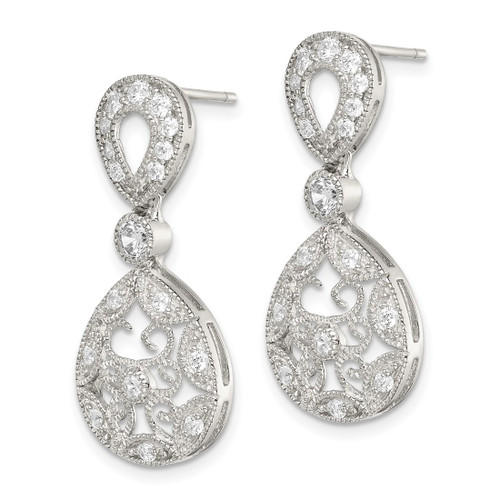 Sterling Silver Cubic Zirconia Antique Style Drop Earrings, 32 mm - View 2