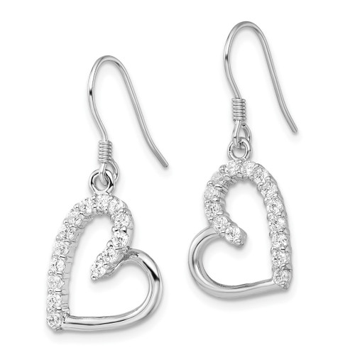 Sterling Silver Rhodium-Plated Cubic Zirconia Heart Drop French Wire Earrings, 30 mm - View 2