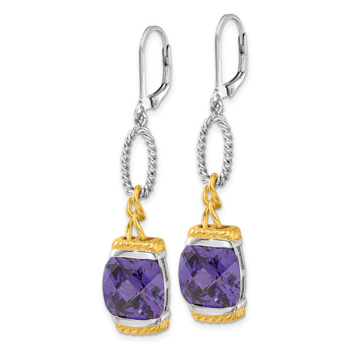 Sterling Silver with Gold-Tone Vermeil Purple Cubic Zirconia Dangle Leverback Earrings, 53.4 mm - View 2