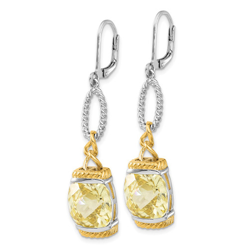 Sterling Silver with Gold-Tone Vermeil Light Yellow Cubic Zirconia Dangle Leverback Earrings, 52 mm - View 2