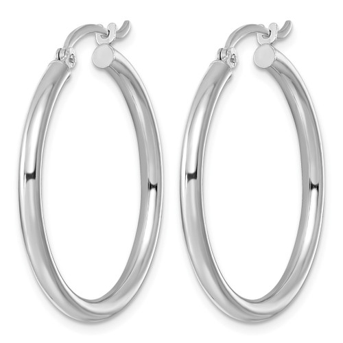 Sterling Silver Rhodium-Plated 2.5 mm Round Hoop Earrings, 31 mm Long - View 2