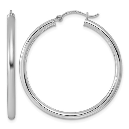 Sterling Silver Rhodium-Plated 2.5 mm Round Hoop Earrings, 36 mm Long