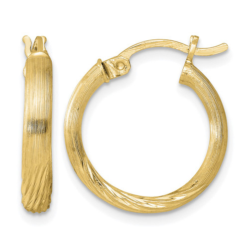 Sterling Silver Flash Gold and Silver-Tone 2.5 mm Polished/Satin Diamond-Cut Hoop Earrings, 19 mm Long