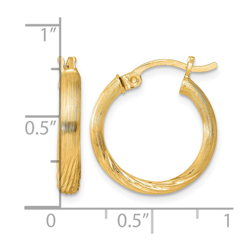Sterling Silver Flash Gold and Silver-Tone 2.5 mm Polished/Satin Diamond-Cut Hoop Earrings, 19 mm Long - View 2