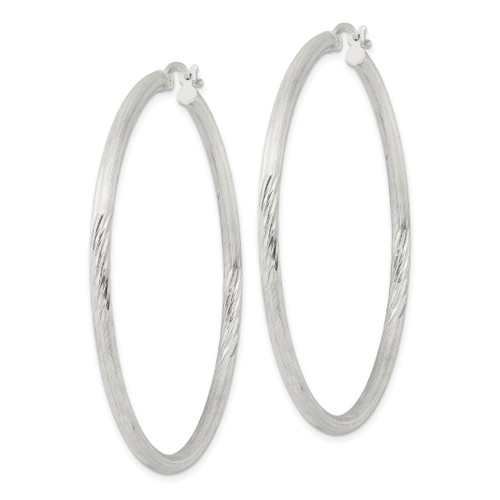 Sterling Silver 2.5 mm Polished/Satin Diamond-Cut Hoop Earrings, 50 mm Long - View 2
