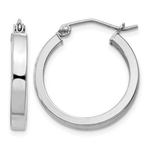 Sterling Silver Rhodium-Plated Concave 3 x 1 x 20 mm Rectangular Tube Hoop Earrings