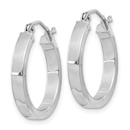 Sterling Silver Rhodium-Plated Concave 3 x 1 x 20 mm Rectangular Tube Hoop Earrings - View 2