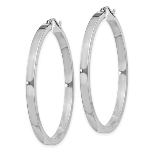 Sterling Silver Rhodium-Plated Concave 3 x 1 x 40 mm Rectangular Tube Hoop Earrings - View 2
