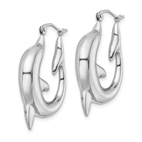 Sterling Silver Rhodium-Plated Polished Dolphin Round Hoop Earrings, 32 mm - View 2