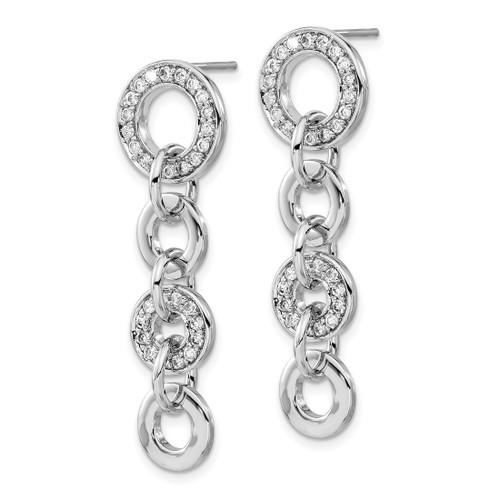 Sterling Silver Polished Cubic Zirconia Circle Post Dangle Earrings, 43.25 mm - View 2