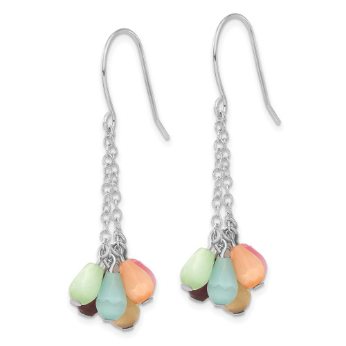 Sterling Silver Multi-Color Stone Dangle French Wire Earrings, 44 mm - View 2
