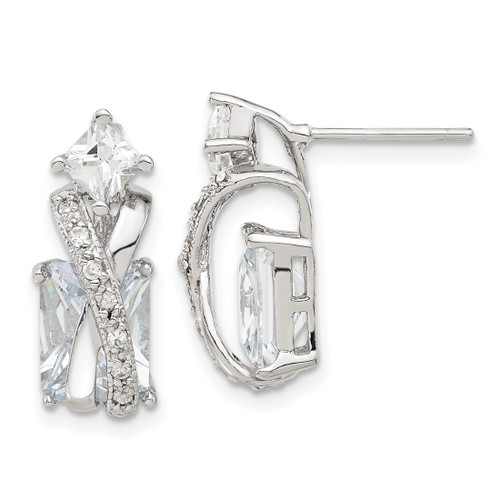 Sterling Silver Rhodium-Plated Polished Fancy Cubic Zirconia Post Drop Earrings, 19.7 mm