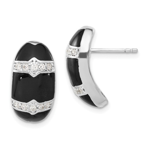Sterling Silver Polished Black Enamel & Cubic Zirconia Post Dangle Earrings, 19.65 mm