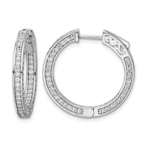 Sterling Shimmer Sterling Silver Rhodium-Plated 200 Stone 1.3 mm Cubic Zirconia In and Out Round Hinged Hoop Earrings, 22.7 mm Long