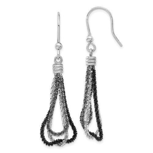 Sterling Silver Ruthenium & Black Rhodium-Plated Chain Dangle French Wire Earrings, 62.75 mm