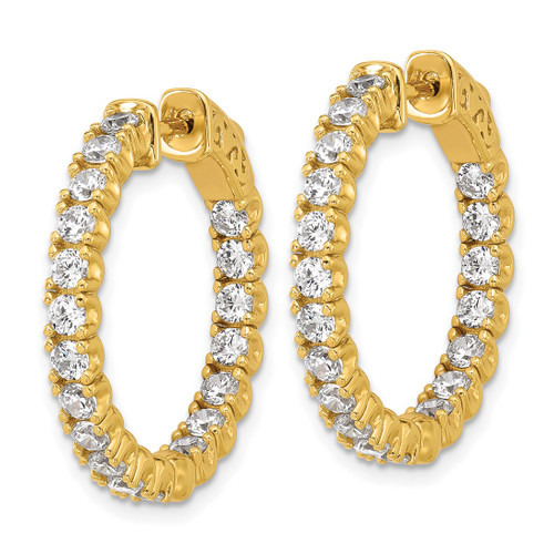 Sterling Shimmer Sterling Silver Gold-Tone Flash Gold and Silver-Tone 2.5 mm Cubic Zirconia 38 Stone In and Out Hinged Hoop Earrings, 25.2 mm Long - View 2