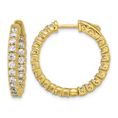 Sterling Shimmer Sterling Silver Gold-Tone Flash Gold and Silver-Tone 2.5 mm Cubic Zirconia 42 Stone In and Out Hinged Hoop Earrings, 27.3 mm Long