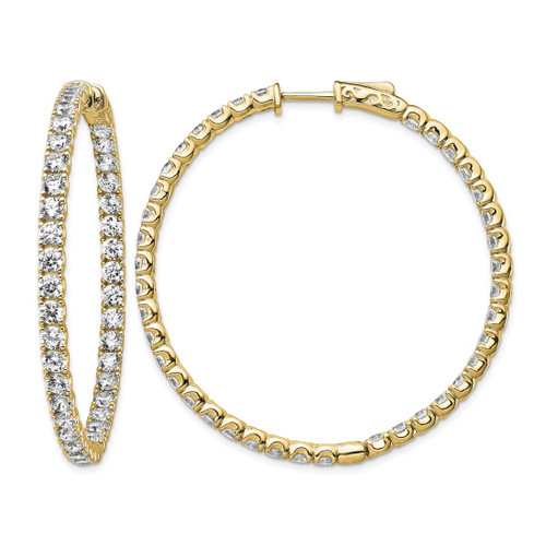 Sterling Shimmer Sterling Silver Gold-Tone Flash Gold and Silver-Tone 3 mm Cubic Zirconia 78 Stone In and Out Hinged Hoop Earrings, 48.8 mm Long