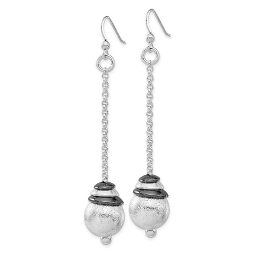 Sterling Silver & Black Rhodium-Plated Polished & Textured Dangle Bead Drop French Wire Earrings, 77.75 mm - View 2