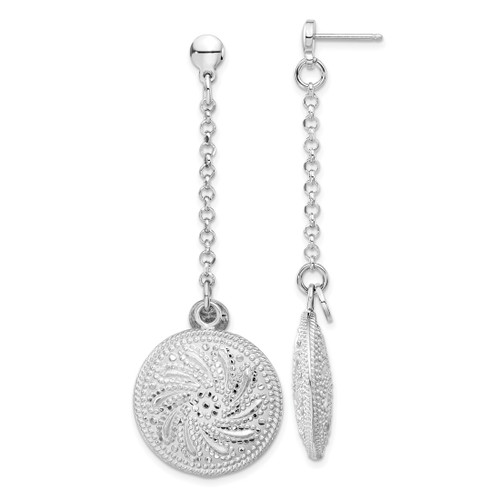 Sterling Silver Rhodium-Plated Diamond-Cut Circle Discs Post Dangle Earrings, 65.8 mm