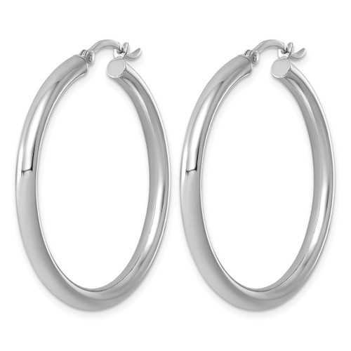 Sterling Silver Rhodium-Plated 3 mm Round Hoop Earrings, 36 mm Long - View 2