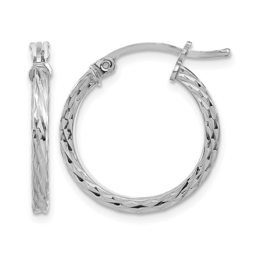 Sterling Silver Rhodium-Plated Diamond-Cut 2 x 20 mm Square Tube Hoop Earrings