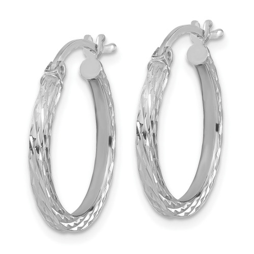 Sterling Silver Rhodium-Plated Diamond-Cut 2 x 20 mm Square Tube Hoop Earrings - View 2