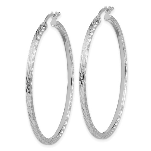 Sterling Silver Rhodium-Plated Diamond-Cut 2 x 45 mm Square Tube Hoop Earrings - View 2