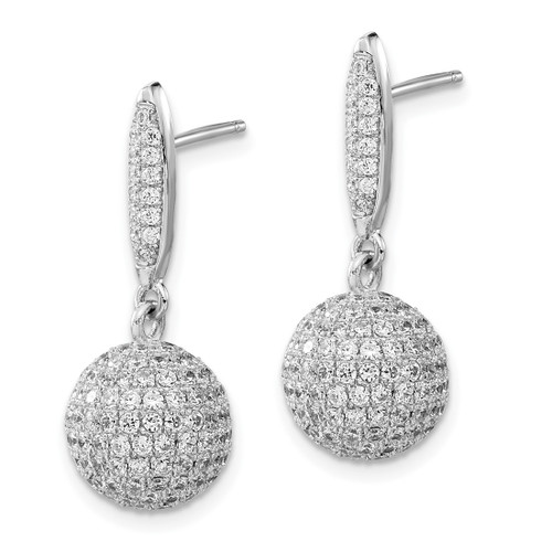 Sterling Silver Rhodium-Plated Pavé Cubic Zirconia 3-D Ball Post Dangle Earrings, 26.75 mm - View 2
