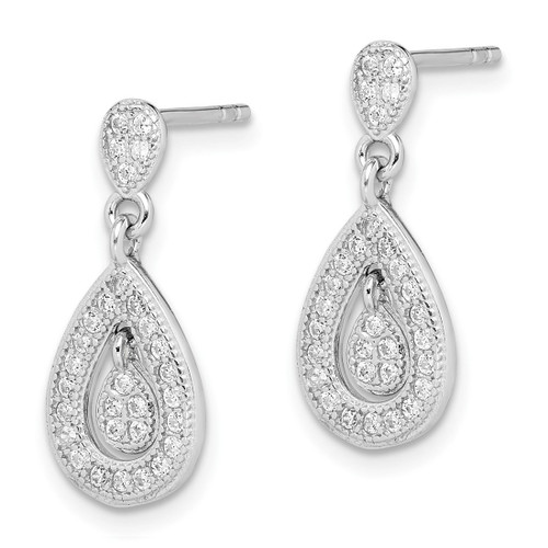 Sterling Silver Rhodium-Plated Cubic Zirconia Pavé Pear Dangle Earrings, 18 mm - View 2