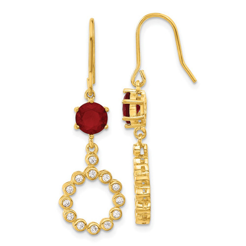 Sterling Silver & Gold-Tone Cubic Zirconia & Red Glass Circle Dangle French Wire Earrings, 40 mm