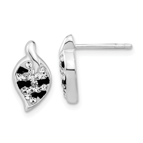 Sterling Silver Stellux Crystal Animal Print Leaf Shaped Stud Earrings, 13 mm