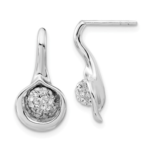 Sterling Silver Stellux Crystal Ball Post Dangle Earrings, 21 mm