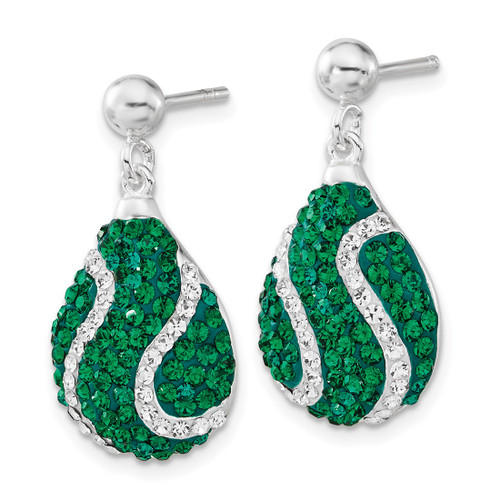 Sterling Silver Green & White Stellux Crystal Teardrop Post Dangle Earrings, 26 mm - View 2