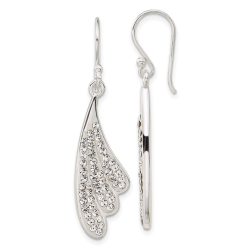 Sterling Silver Stellux Crystal Wing Dangle French Wire Earrings, 45 mm
