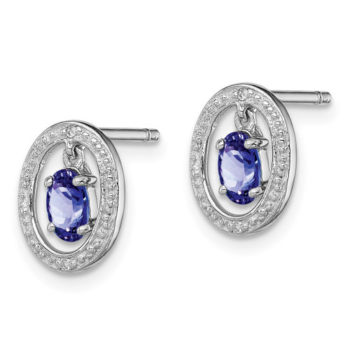 Sterling Silver Rhodium-Plated 0.01ct Diamond & Tanzanite Oval Stud Earrings, 10 mm - View 2