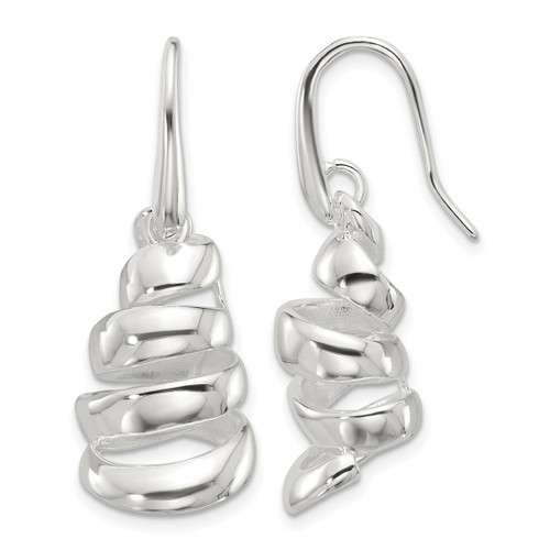 Sterling Silver Polished Silver-Plated Spiral Dangle Shepherd Hook Drop French Wire Earrings, 38.5 mm