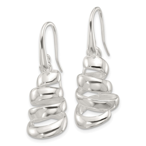Sterling Silver Polished Silver-Plated Spiral Dangle Shepherd Hook Drop French Wire Earrings, 38.5 mm - View 2