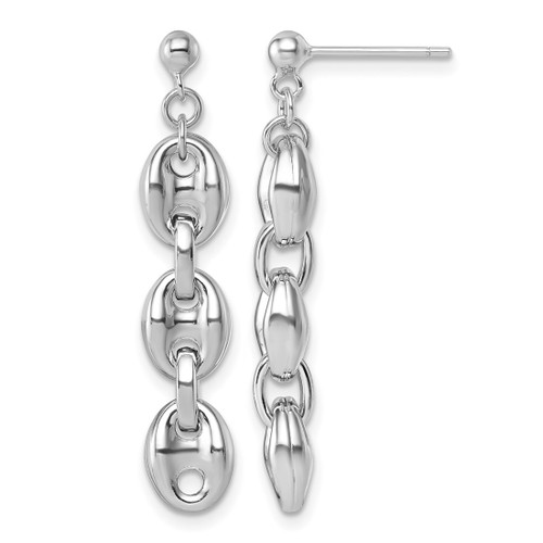 Sterling Silver Rhodium-Plated Polished Puffed Mariner Chain Dangle Earrings, 37.4 mm