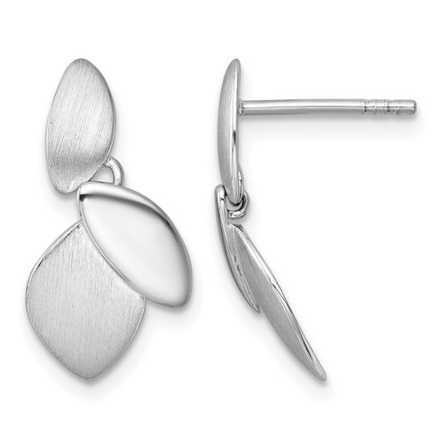 Sterling Silver Rhodium-Plated Brushed and Polished Fancy Leaves Dangle Earrings, 20 mm