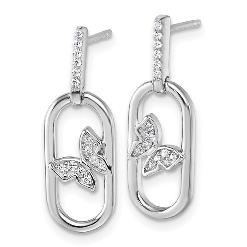 Sterling Silver Rhodium-Plated Cubic Zirconia Oval Dangle With Butterfly Post Drop Earrings, 23 mm - View 2