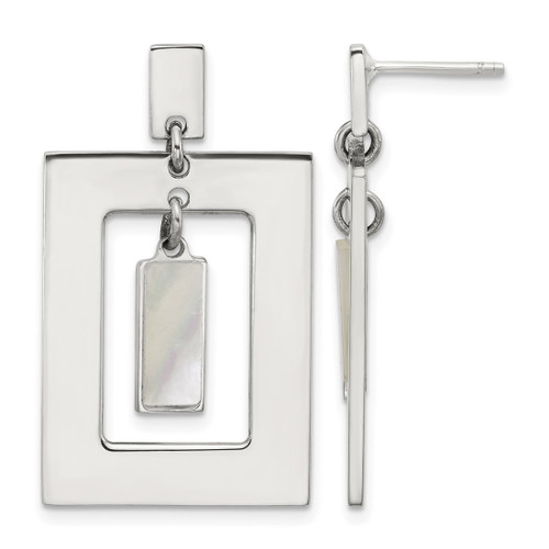 Sterling Silver Open Rectangle with Mother of Pearl Dangle Earrings