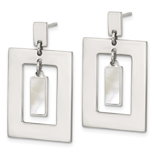 Sterling Silver Open Rectangle with Mother of Pearl Dangle Earrings - View 2