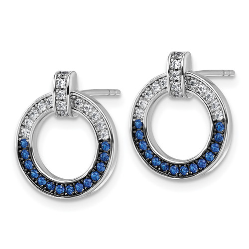 Sterling Silver White and Black Rhodium-Plated White and Blue Cubic Zirconia Open Circle Stud Earrings - View 2