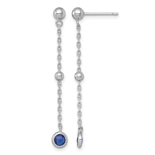 Sterling Silver Rhodium-Plated Polished Bezel-Set Round Blue Cubic Zirconia Dangle Earrings, 42 mm