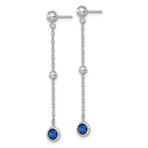 Sterling Silver Rhodium-Plated Polished Bezel-Set Round Blue Cubic Zirconia Dangle Earrings, 42 mm - View 2