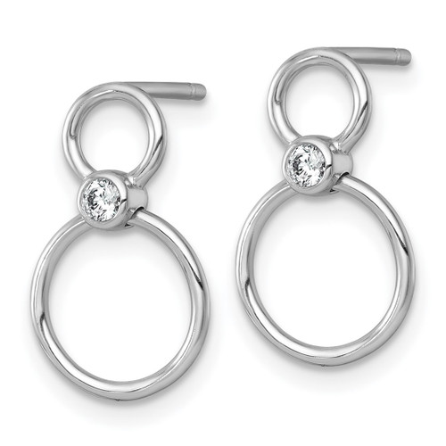 Sterling Silver Rhodium-Plated Polished Cubic Zirconia Two Circles Post Dangle Earrings - View 2