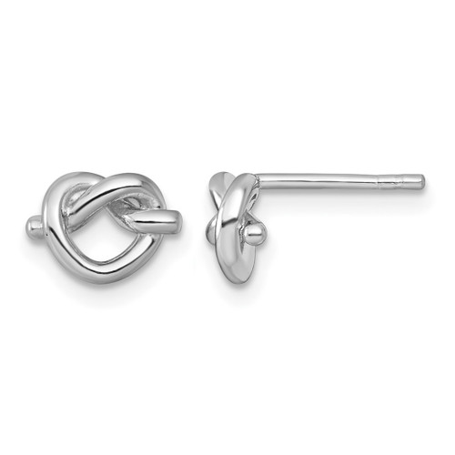 Sterling Silver Rhodium-Plated Polished Knot Heart Stud Earrings