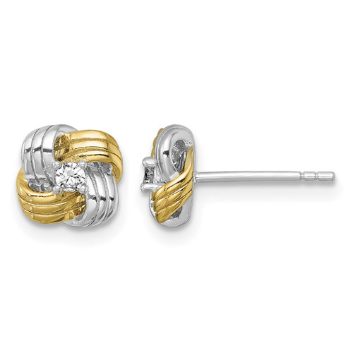 Sterling Silver Gold-Tone and Rhodium-Plated Polished Cubic Zirconia Knot Stud Earrings, 7.6 mm