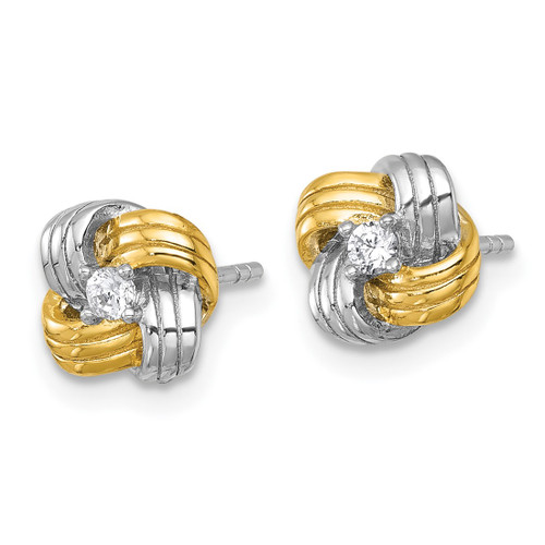 Sterling Silver Gold-Tone and Rhodium-Plated Polished Cubic Zirconia Knot Stud Earrings, 7.6 mm - View 2